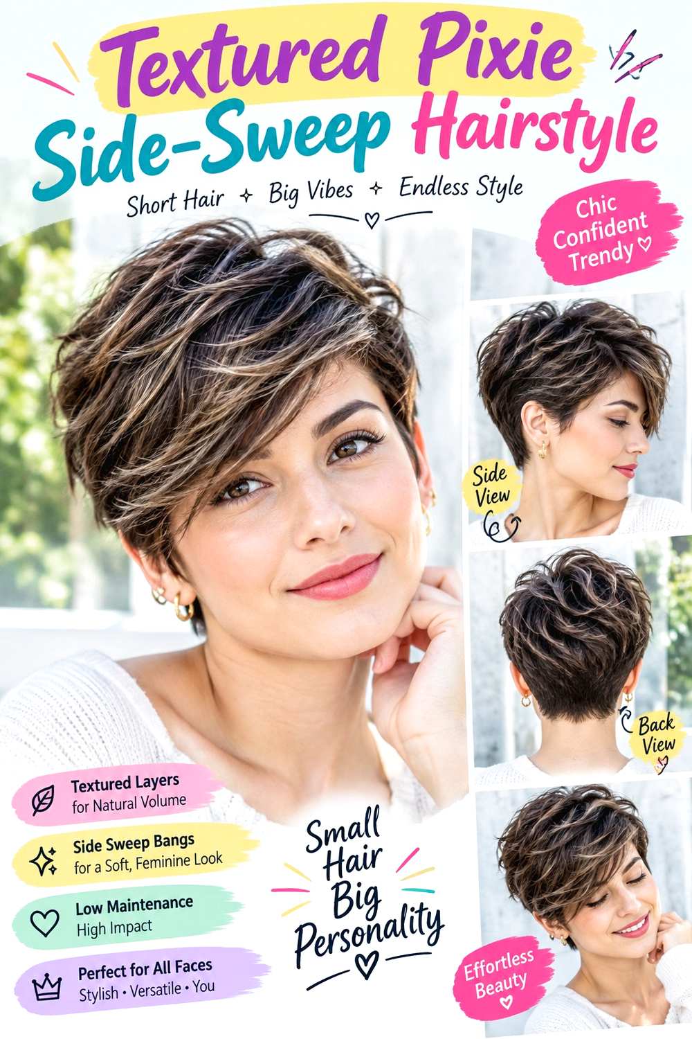 Textured Pixie Side-Sweep Hairstyle
