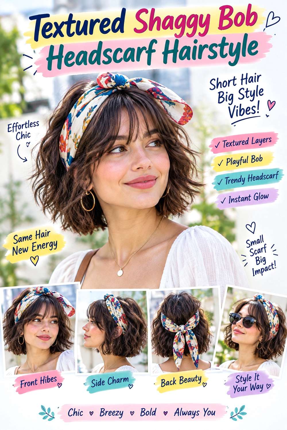 Textured Shaggy Bob Headscarf Hairstyle