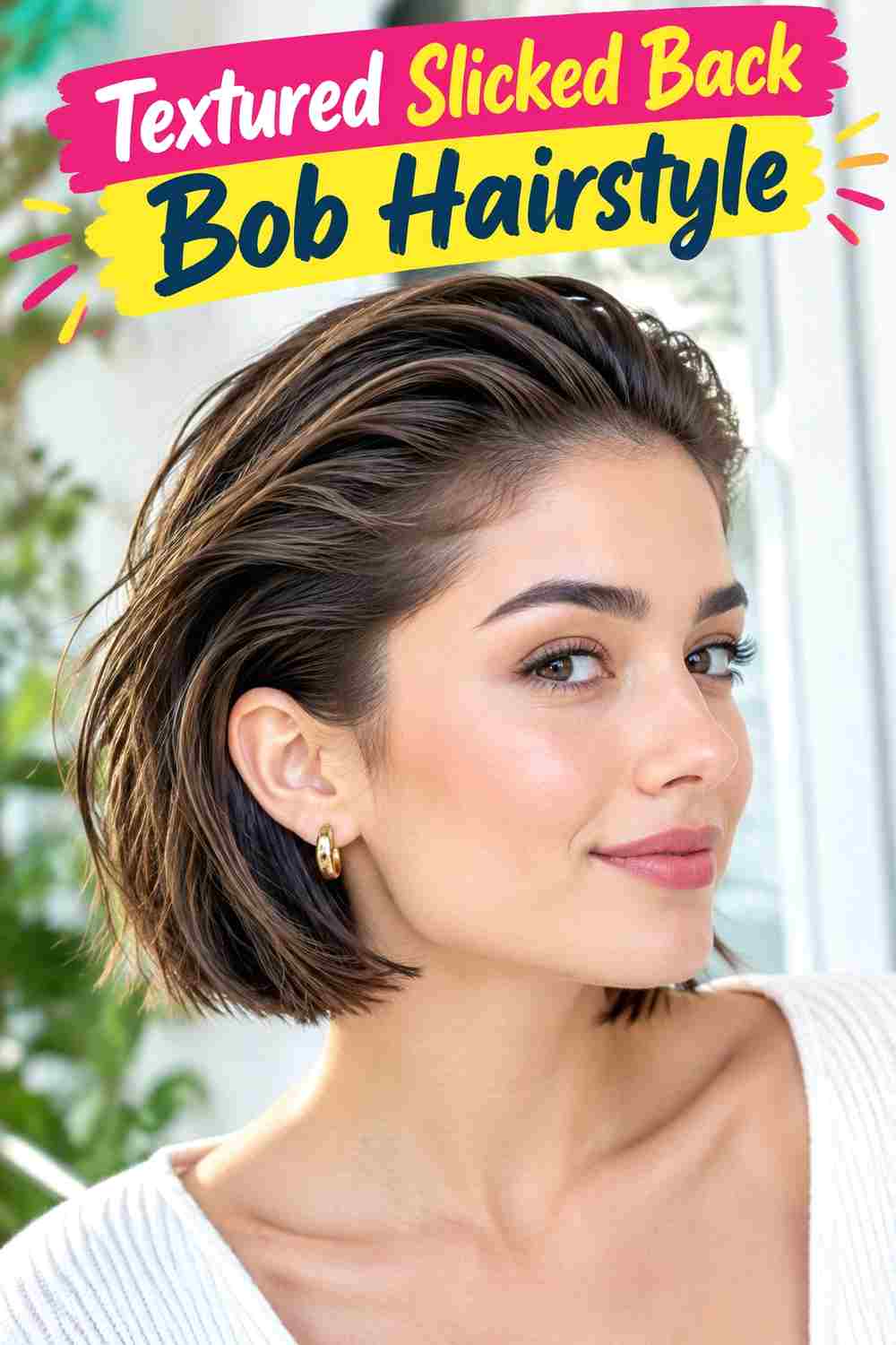 Textured Slicked Back Bob Hairstyle
