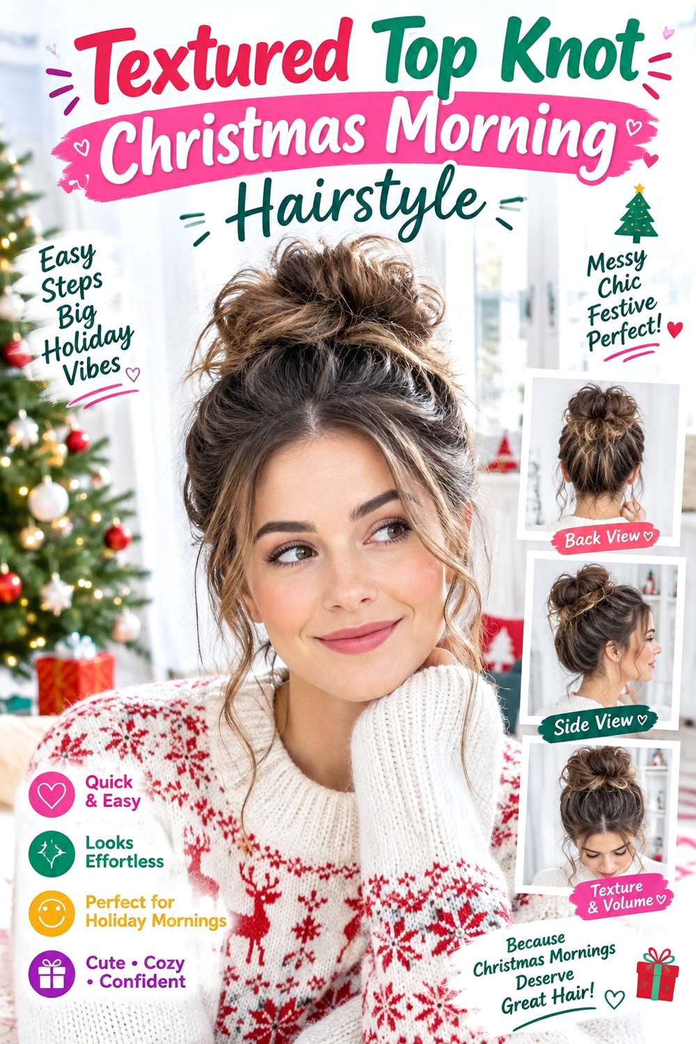 Textured Top Knot Christmas Morning Hairstyle