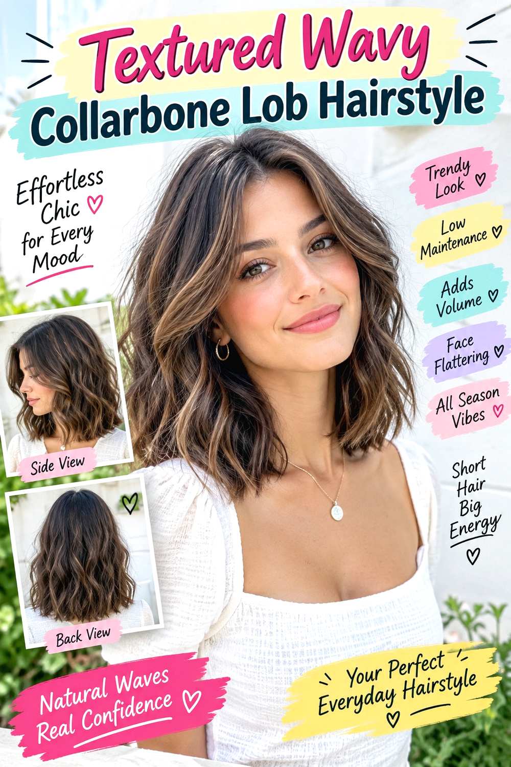 Textured Wavy Collarbone Lob Hairstyle