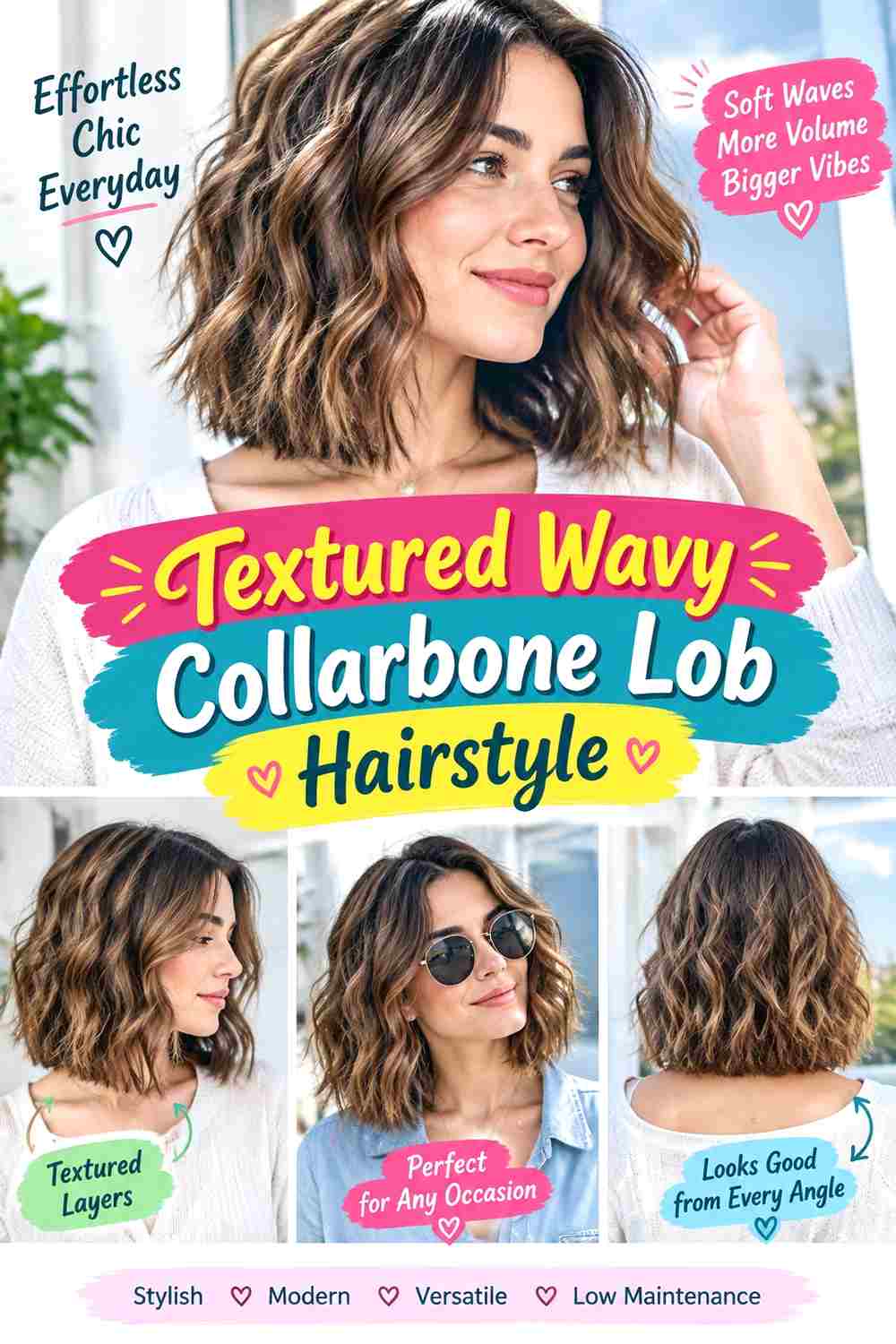 Textured Wavy Collarbone Lob Hairstyle
