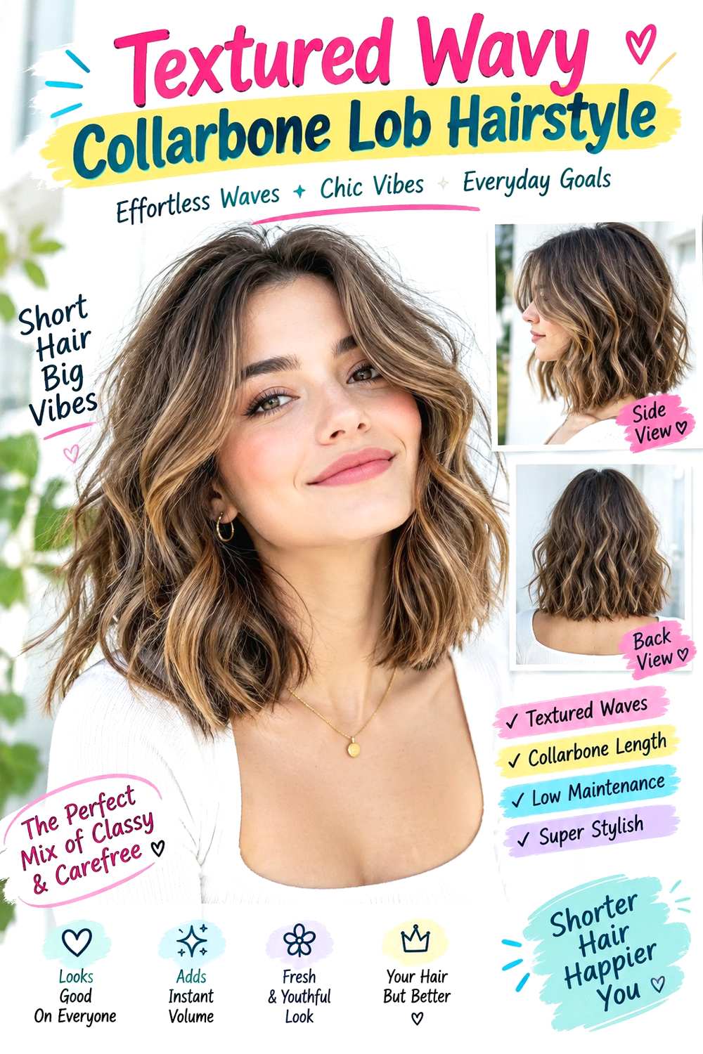 Textured Wavy Collarbone Lob Hairstyle