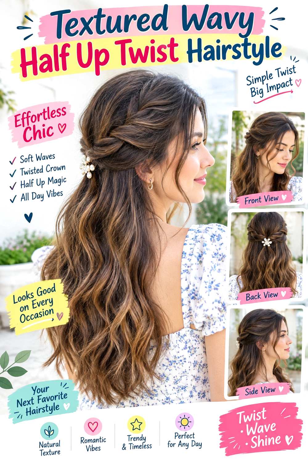 Textured Wavy Half Up Twist Hairstyle