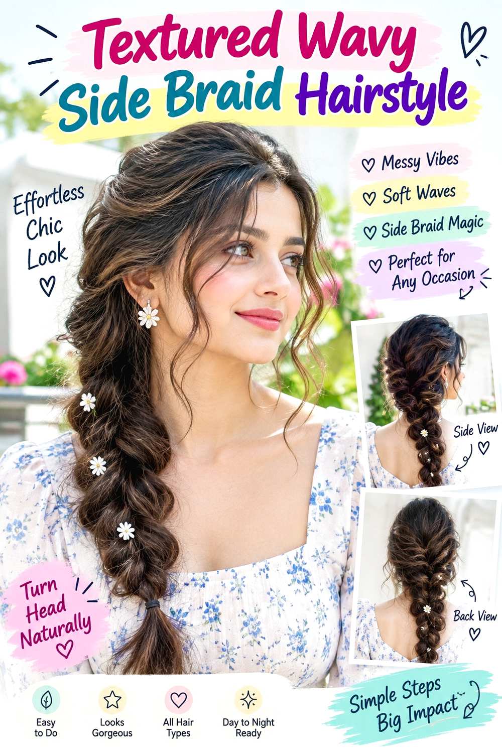 Textured Wavy Side Braid Hairstyle