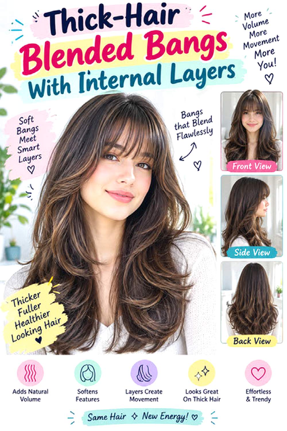 Thick-Hair Blended Bangs With Internal Layers