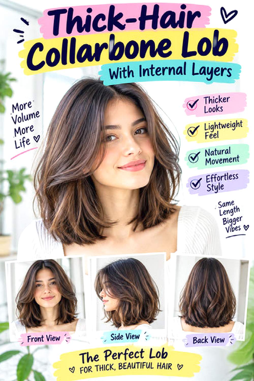 Thick-Hair Collarbone Lob With Internal Layers