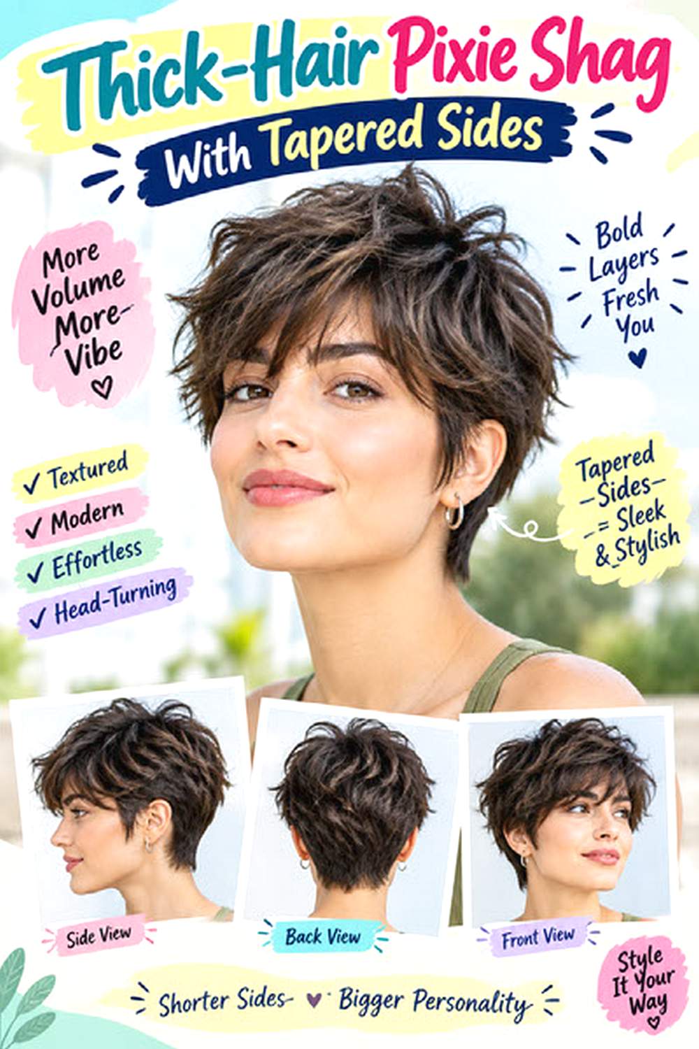 Thick-Hair Pixie Shag With Tapered Sides
