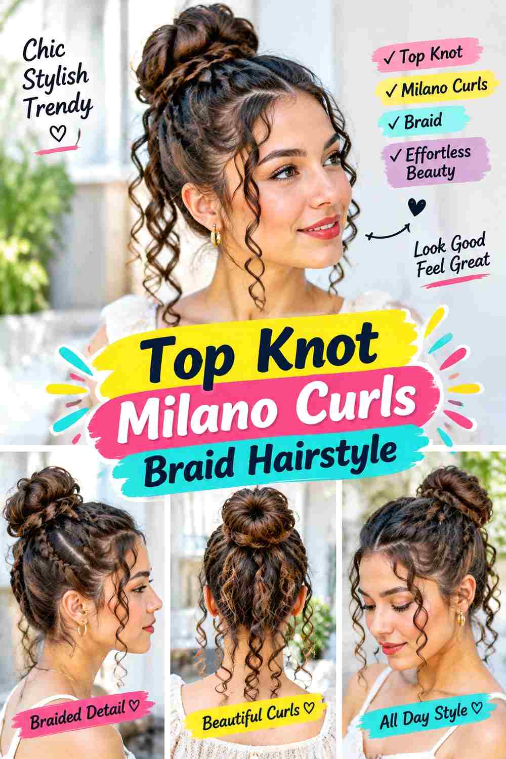 Top Knot Milano Curls Braid Hairstyle