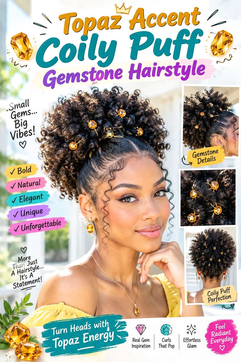Topaz Accent Coily Puff Gemstone Hairstyle