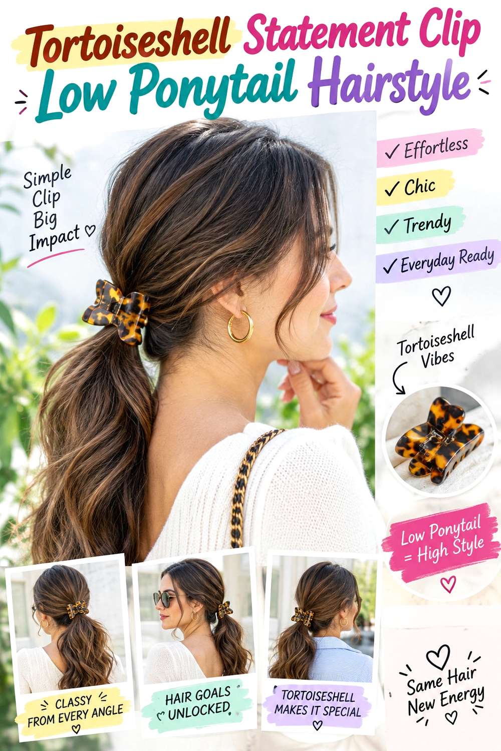 Tortoiseshell Statement Clip Low Ponytail Hairstyle
