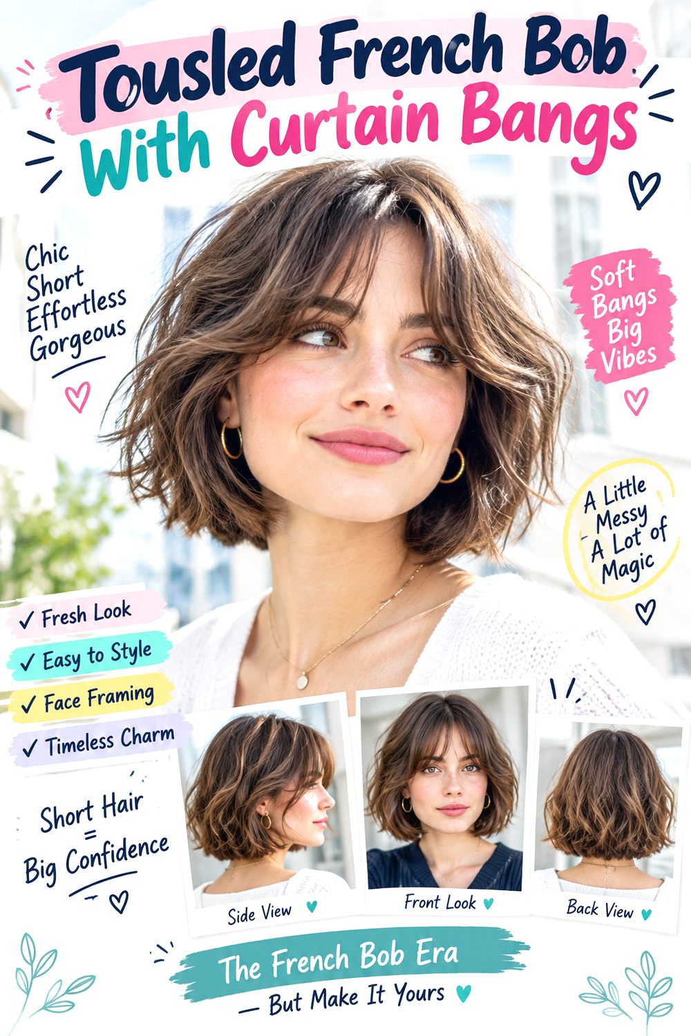 Tousled French Bob With Curtain Bangs Hairstyle