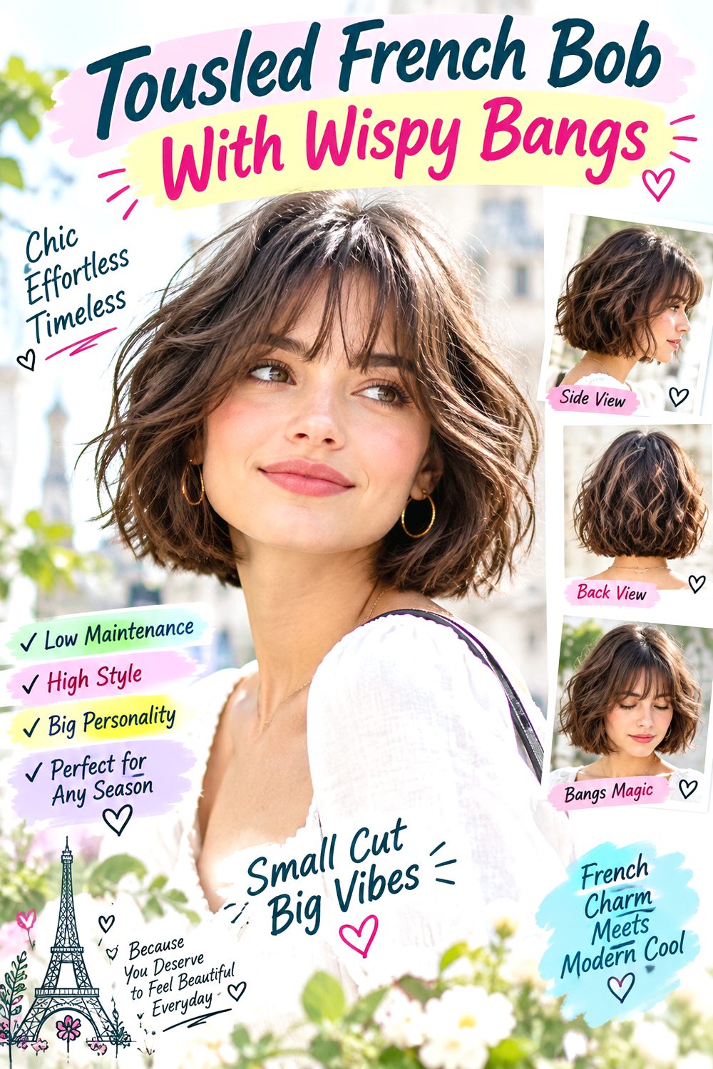 Tousled French Bob With Wispy Bangs Hairstyle