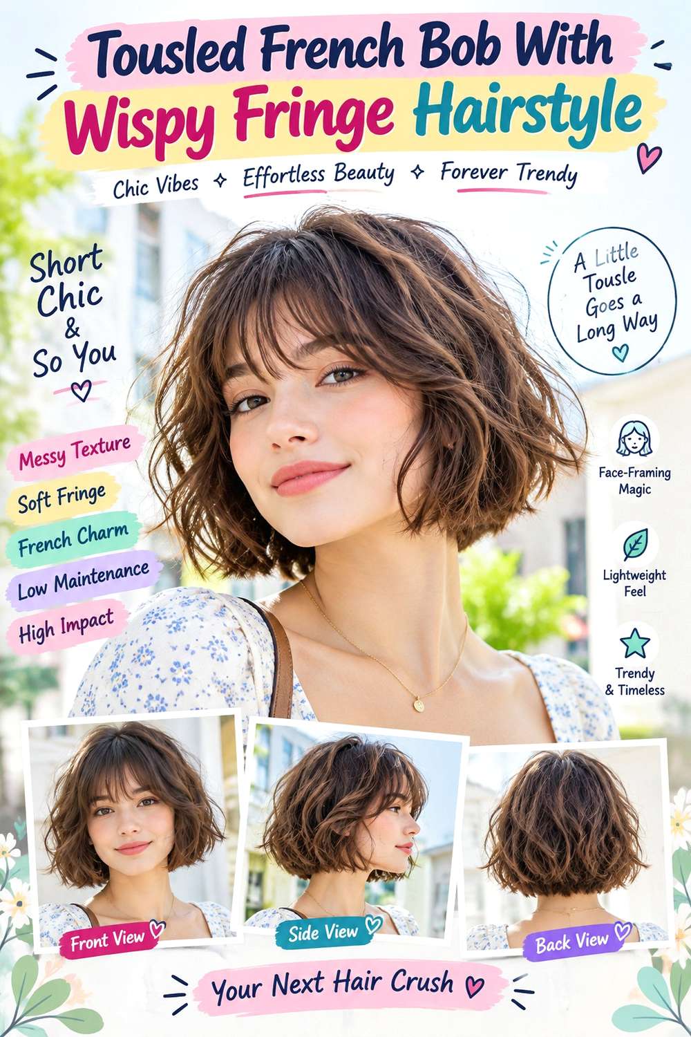 Tousled French Bob With Wispy Fringe Hairstyle