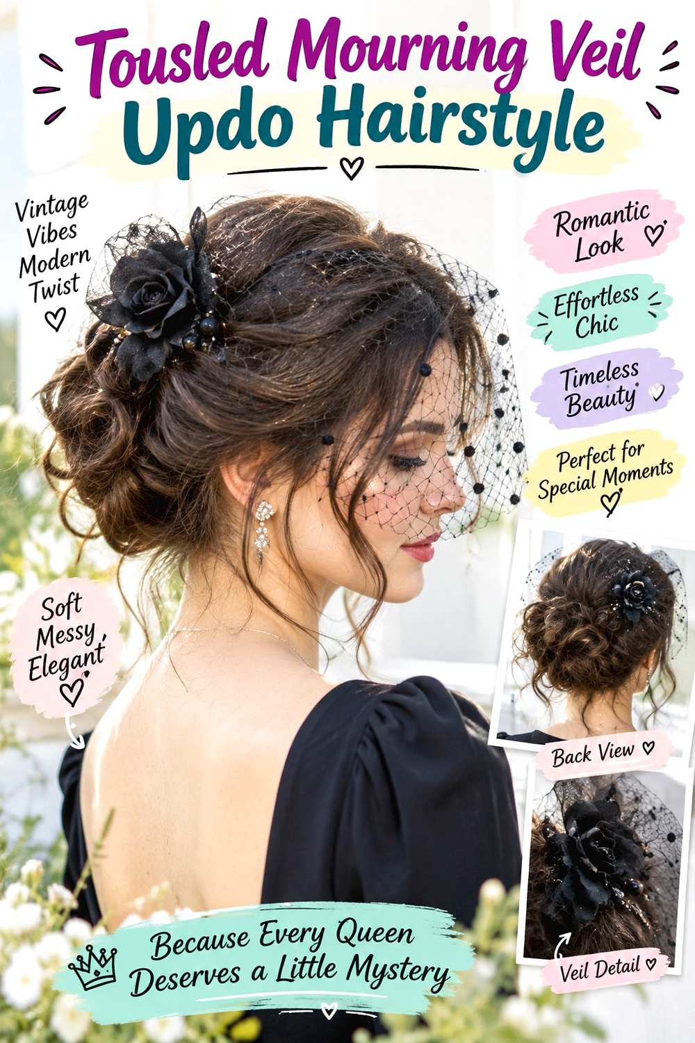 Tousled Mourning Veil Updo Hairstyle