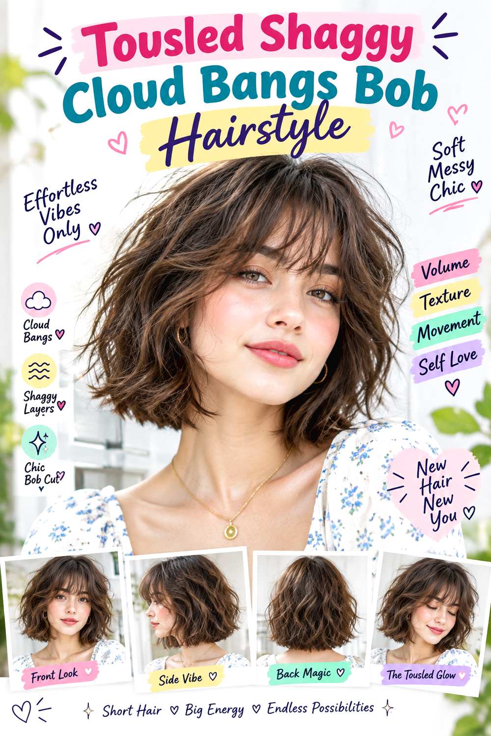 Tousled Shaggy Cloud Bangs Bob Hairstyle