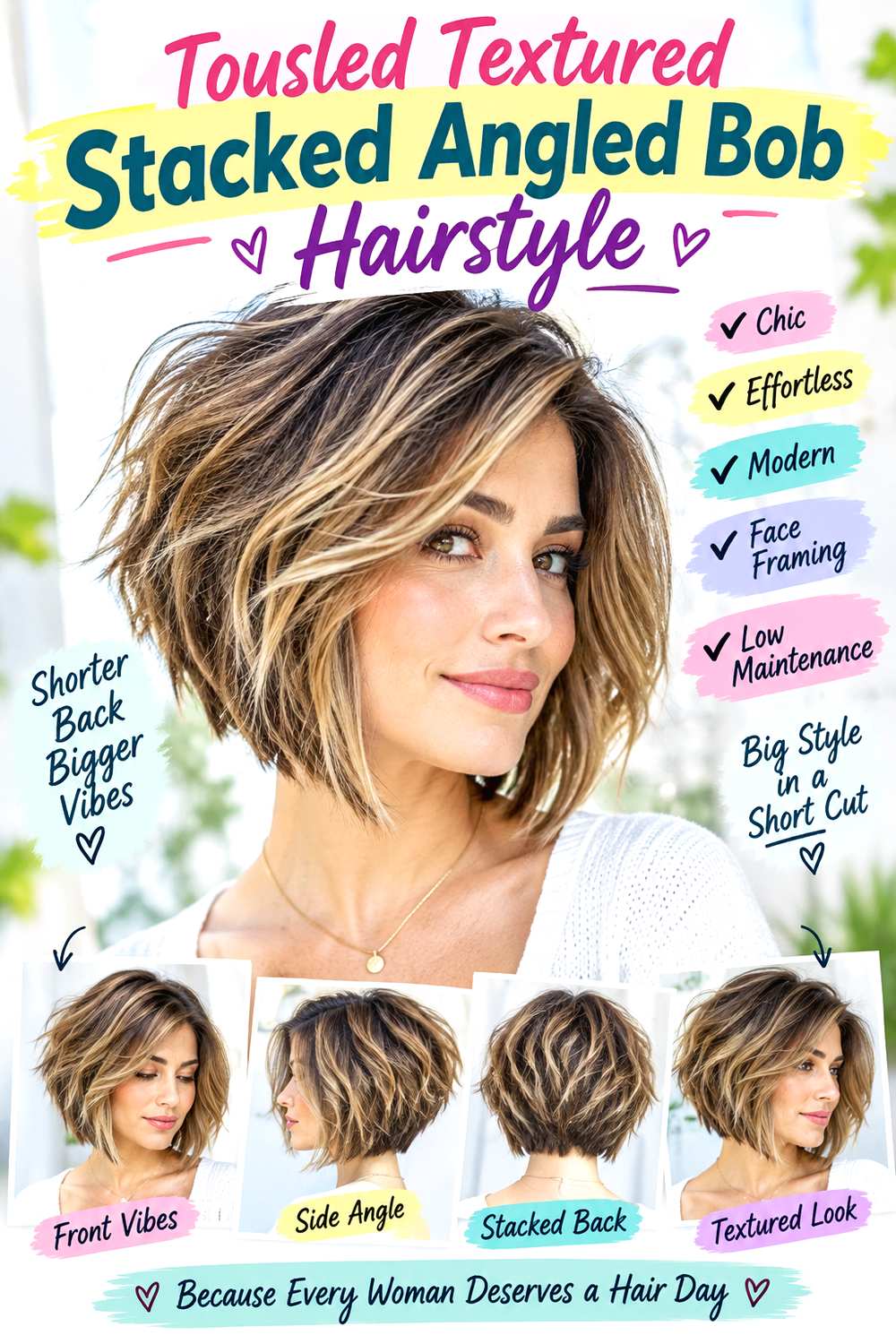 Tousled Textured Stacked Angled Bob Hairstyle