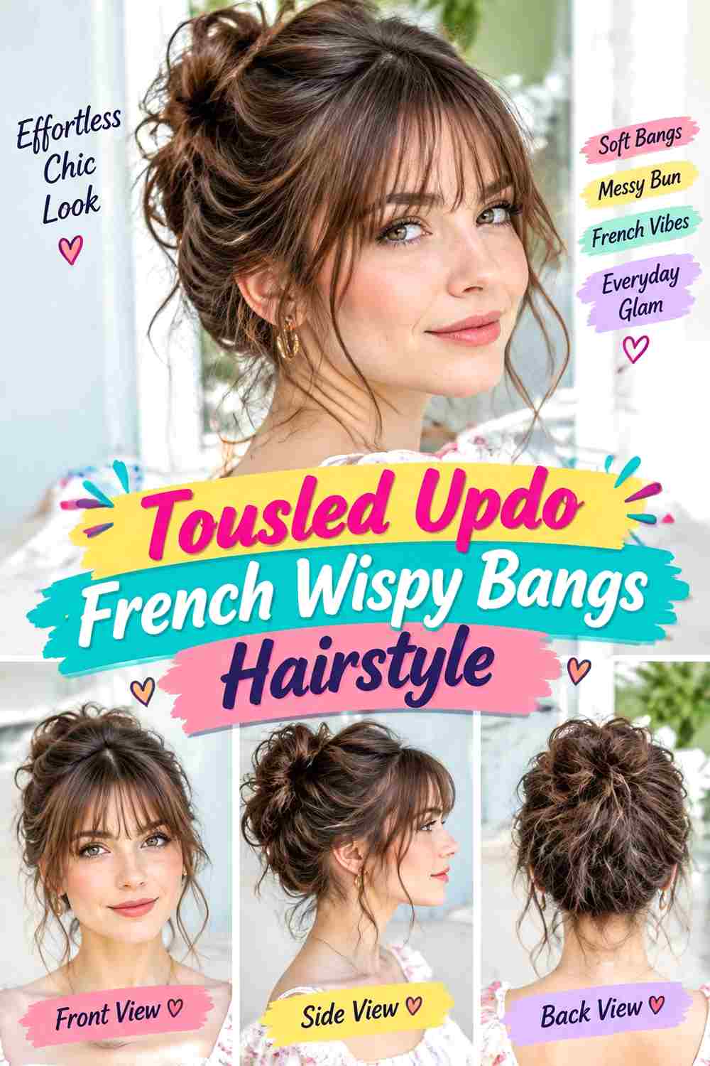 Tousled Updo French Wispy Bangs Hairstyle