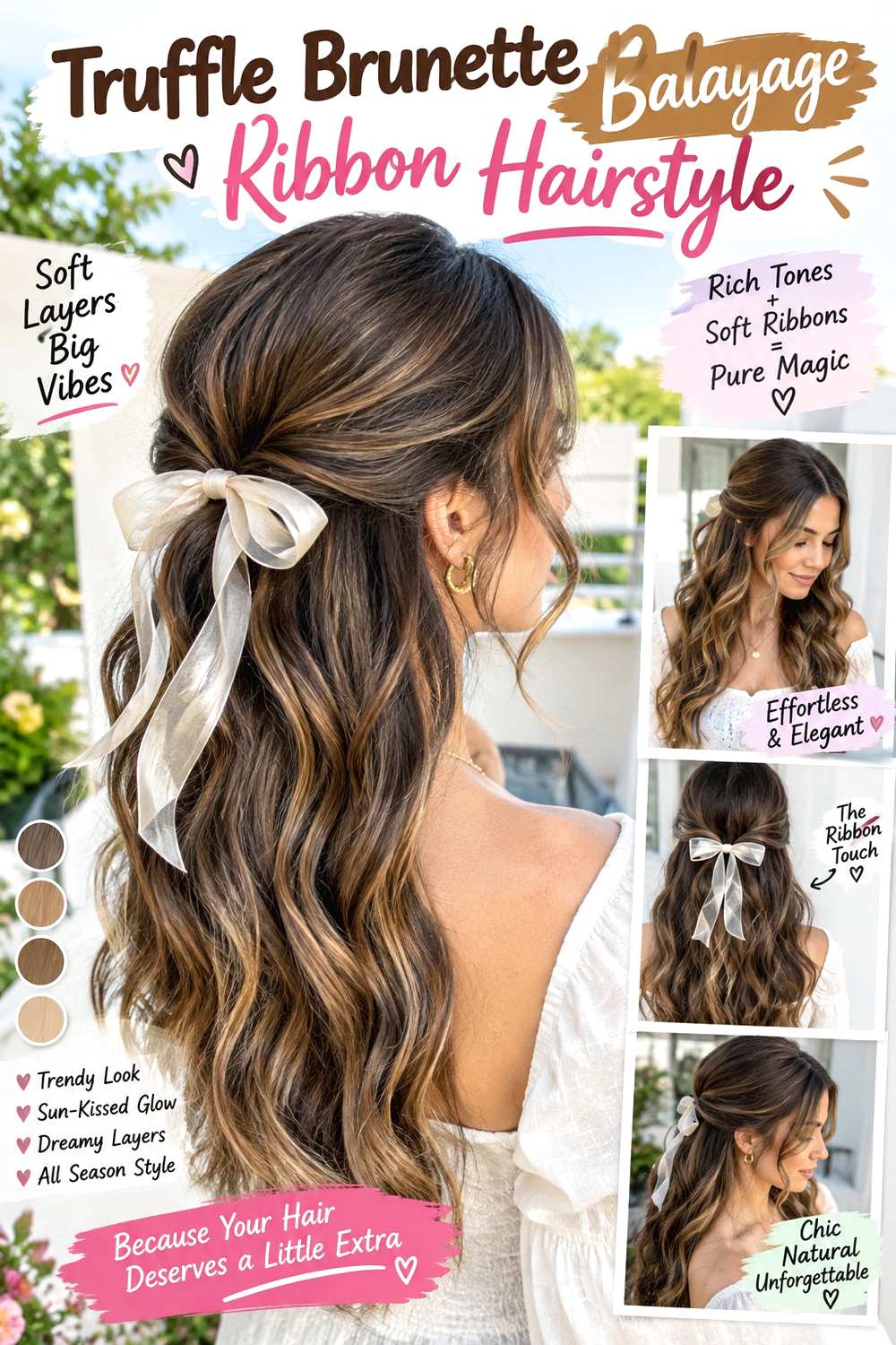 Truffle Brunette Balayage Ribbon Hairstyle