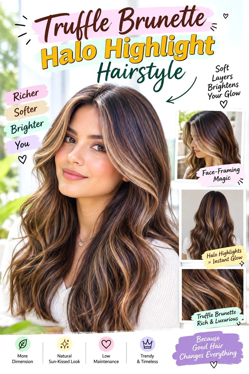 Truffle Brunette Halo Highlight Hairstyle
