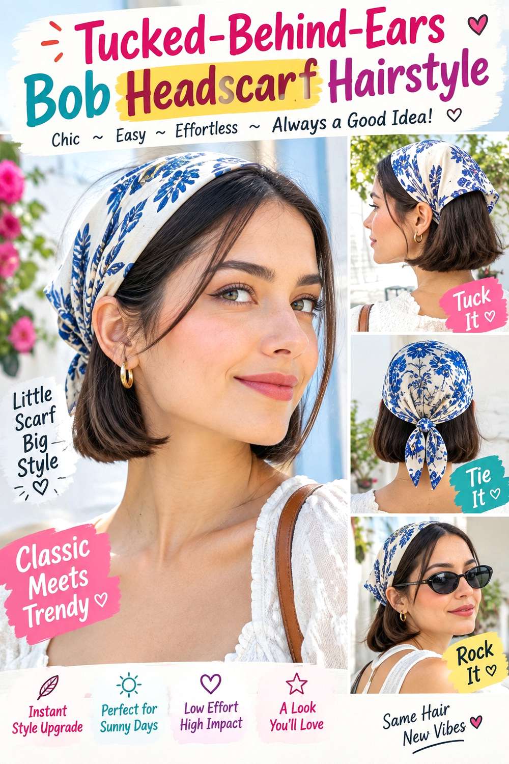Tucked-Behind-Ears Bob Headscarf Hairstyle