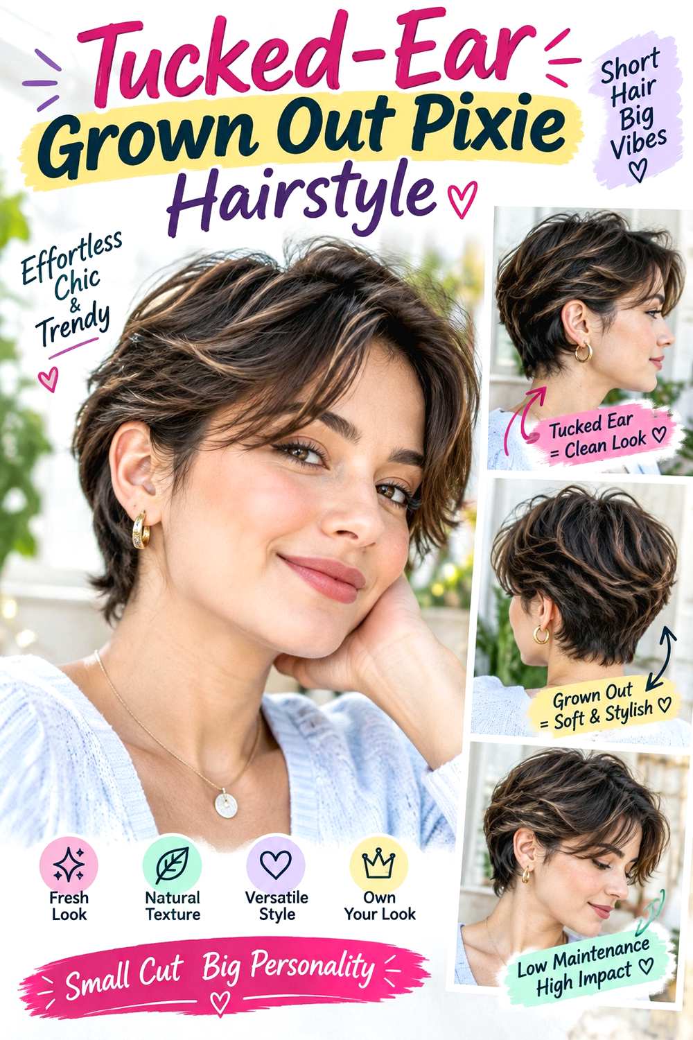 Tucked-Ear Grown Out Pixie Hairstyle