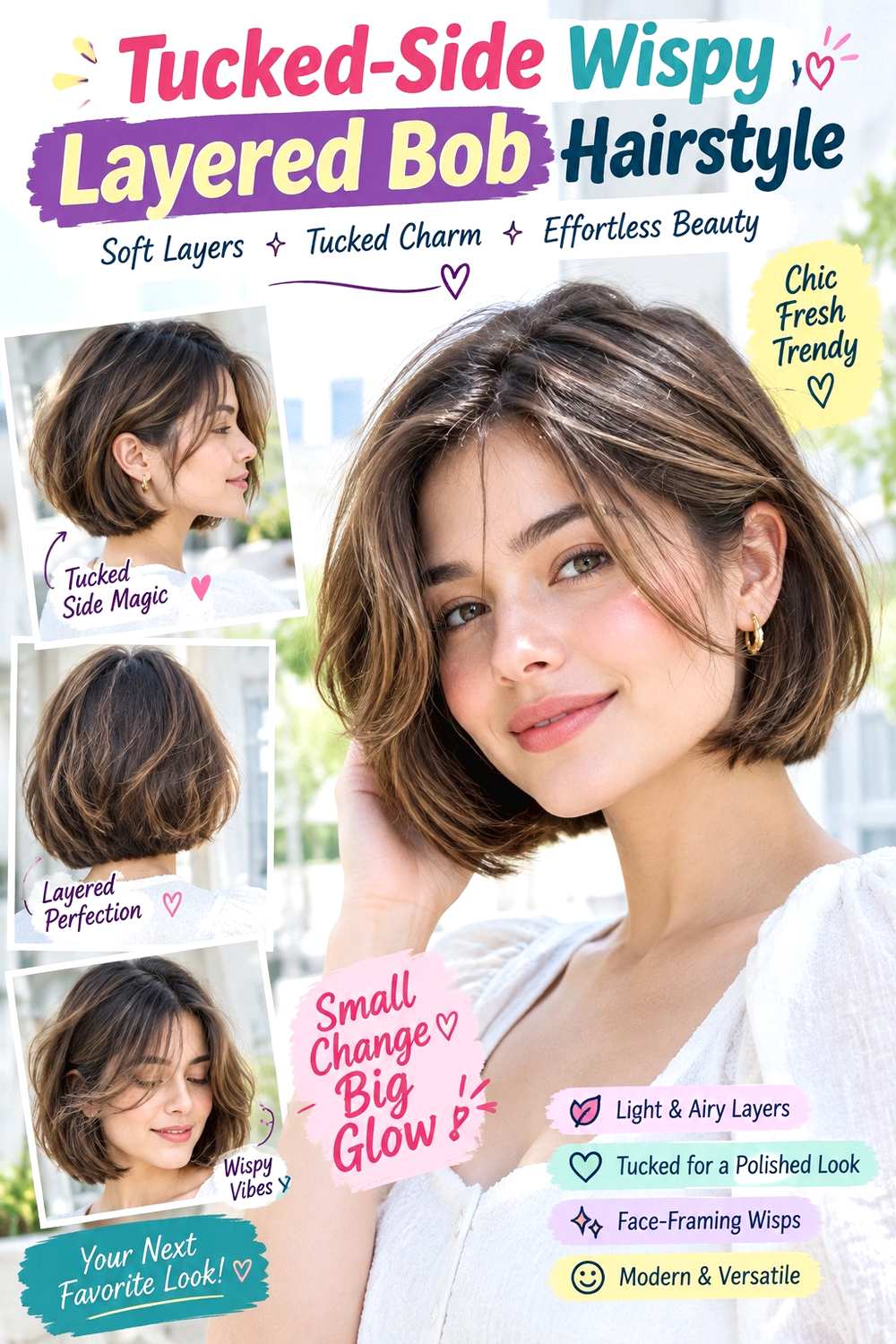 Tucked-Side Wispy Layered Bob Hairstyle