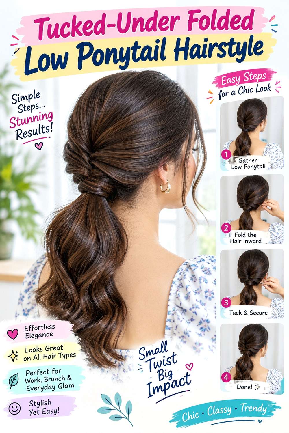Tucked-Under Folded Low Ponytail Hairstyle