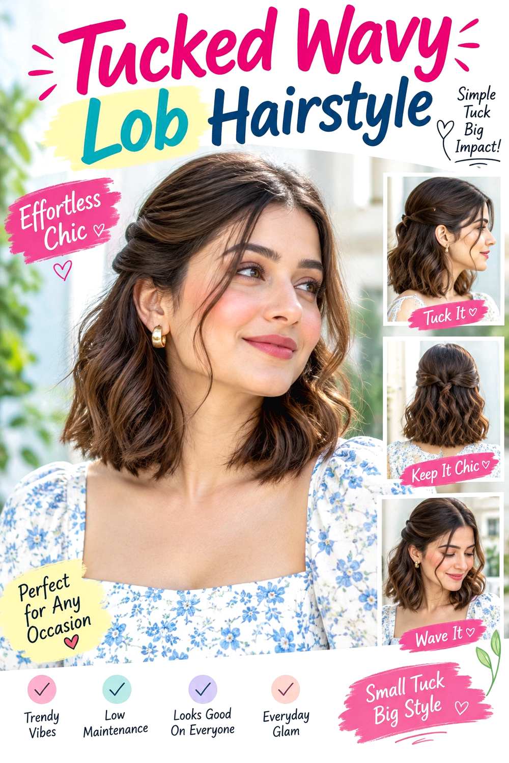 Tucked Wavy Lob Hairstyle