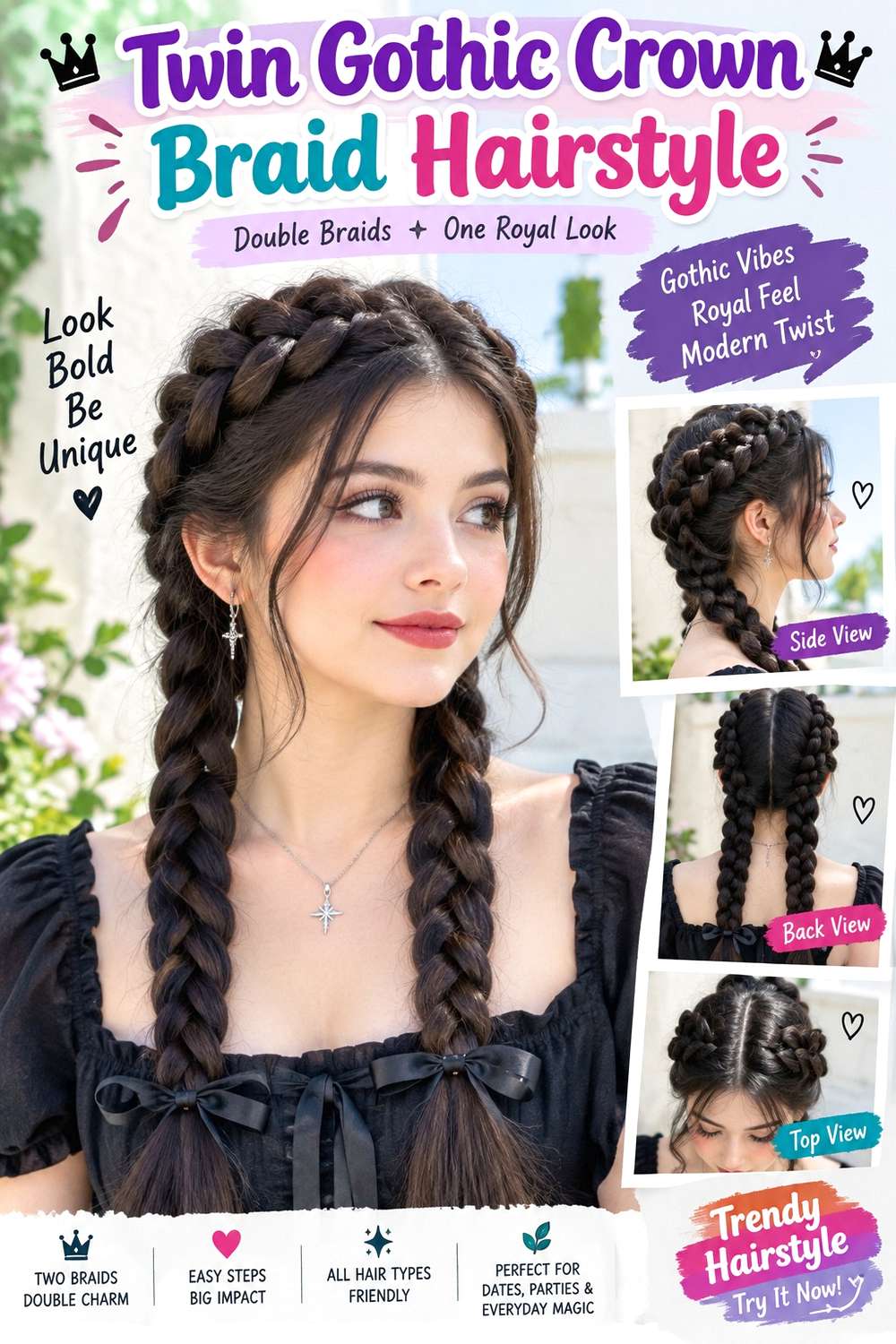 Twin Gothic Crown Braid Hairstyle