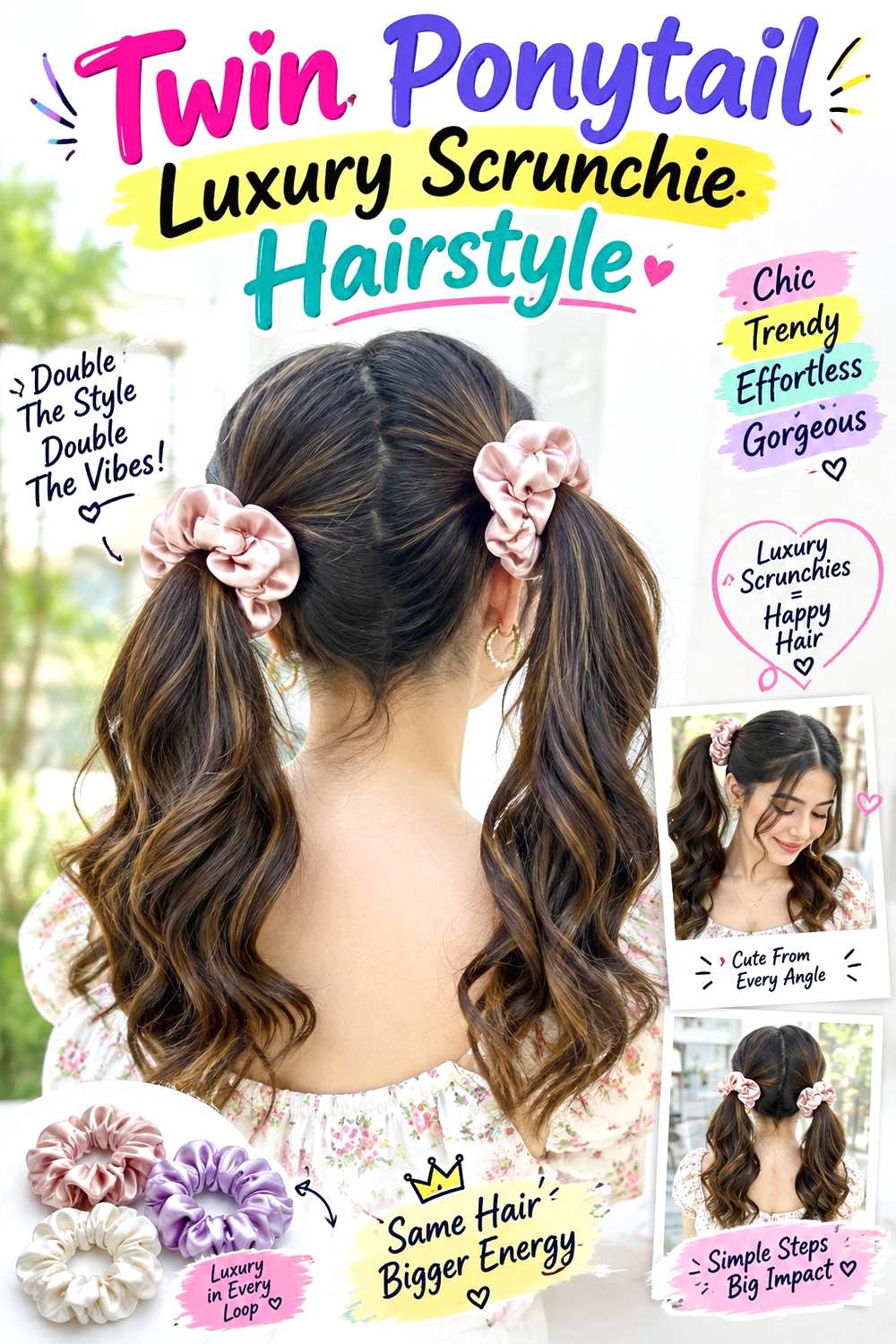 Twin Ponytail Luxury Scrunchie Hairstyle