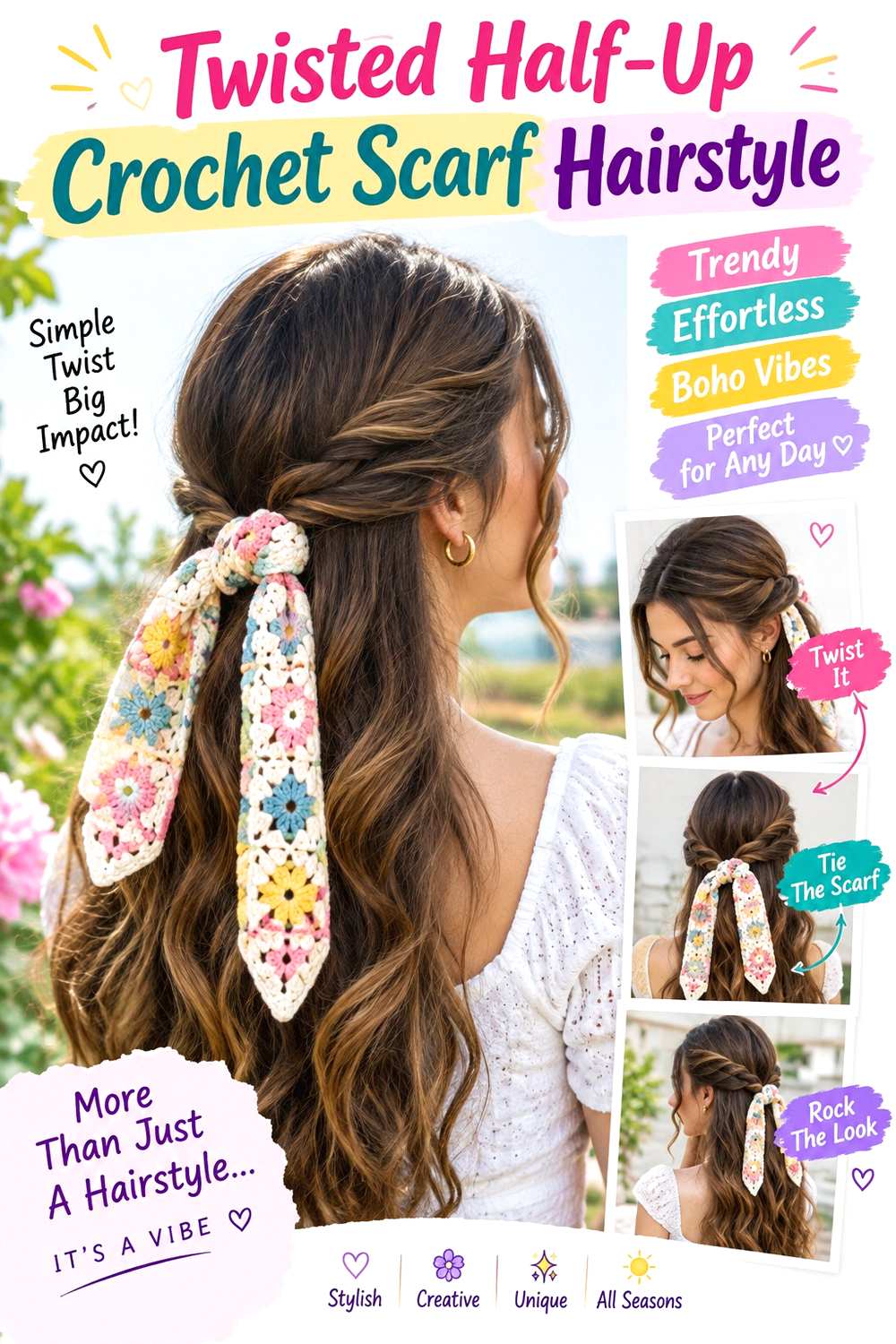 Twisted Half-Up Crochet Scarf Hairstyle