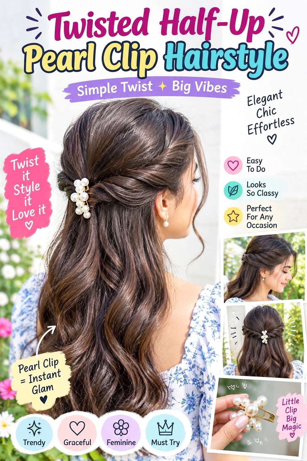 Twisted Half-Up Pearl Clip Hairstyle