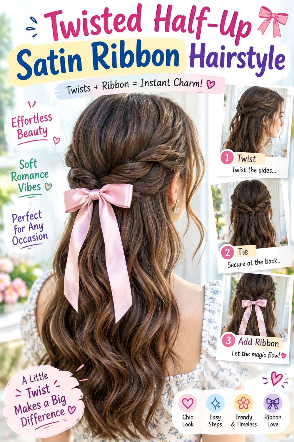Twisted Half-Up Satin Ribbon Hairstyle