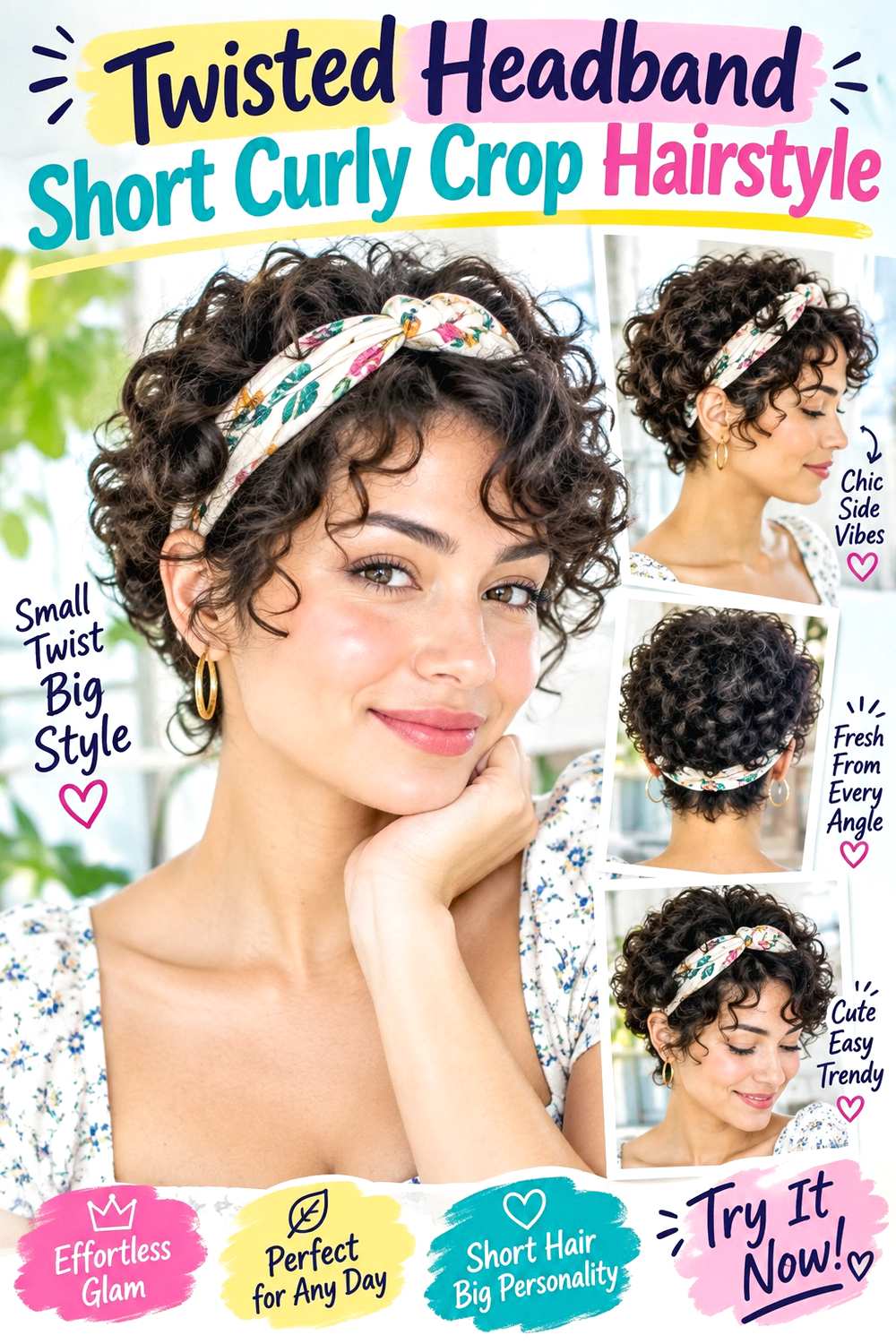 Twisted Headband Short Curly Crop Hairstyle
