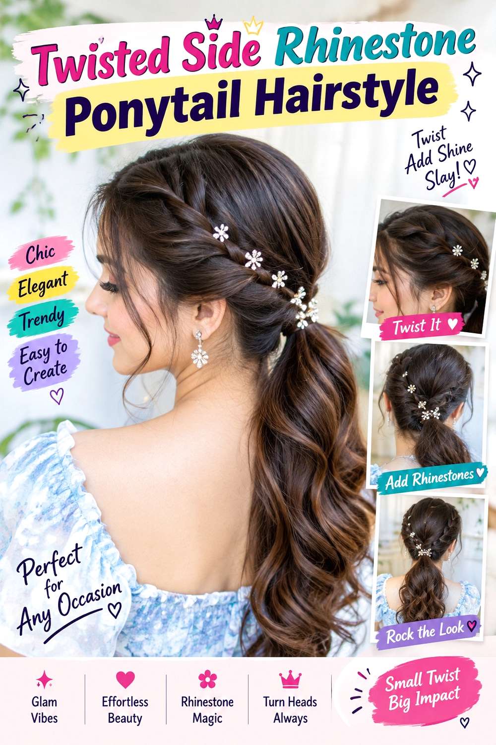 Twisted Side Rhinestone Ponytail Hairstyle