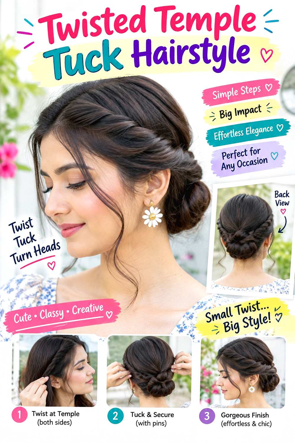Twisted Temple Tuck Hairstyle