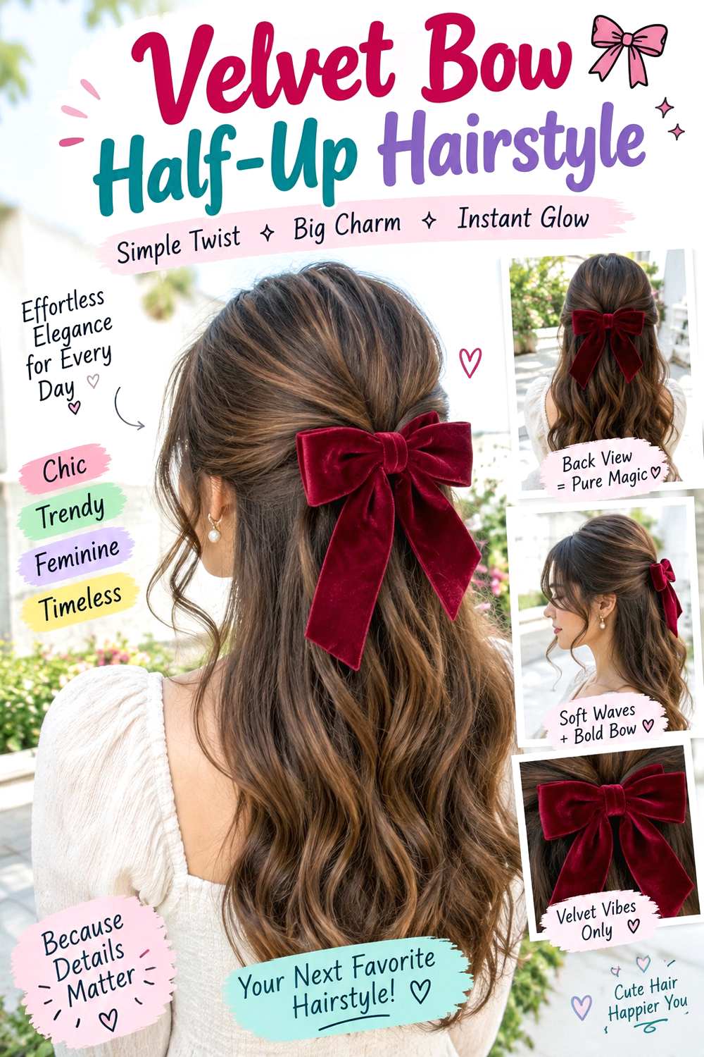 Velvet Bow Half-Up Hairstyle