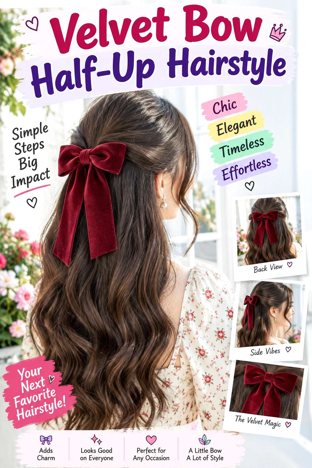 Velvet Bow Half-Up Hairstyle