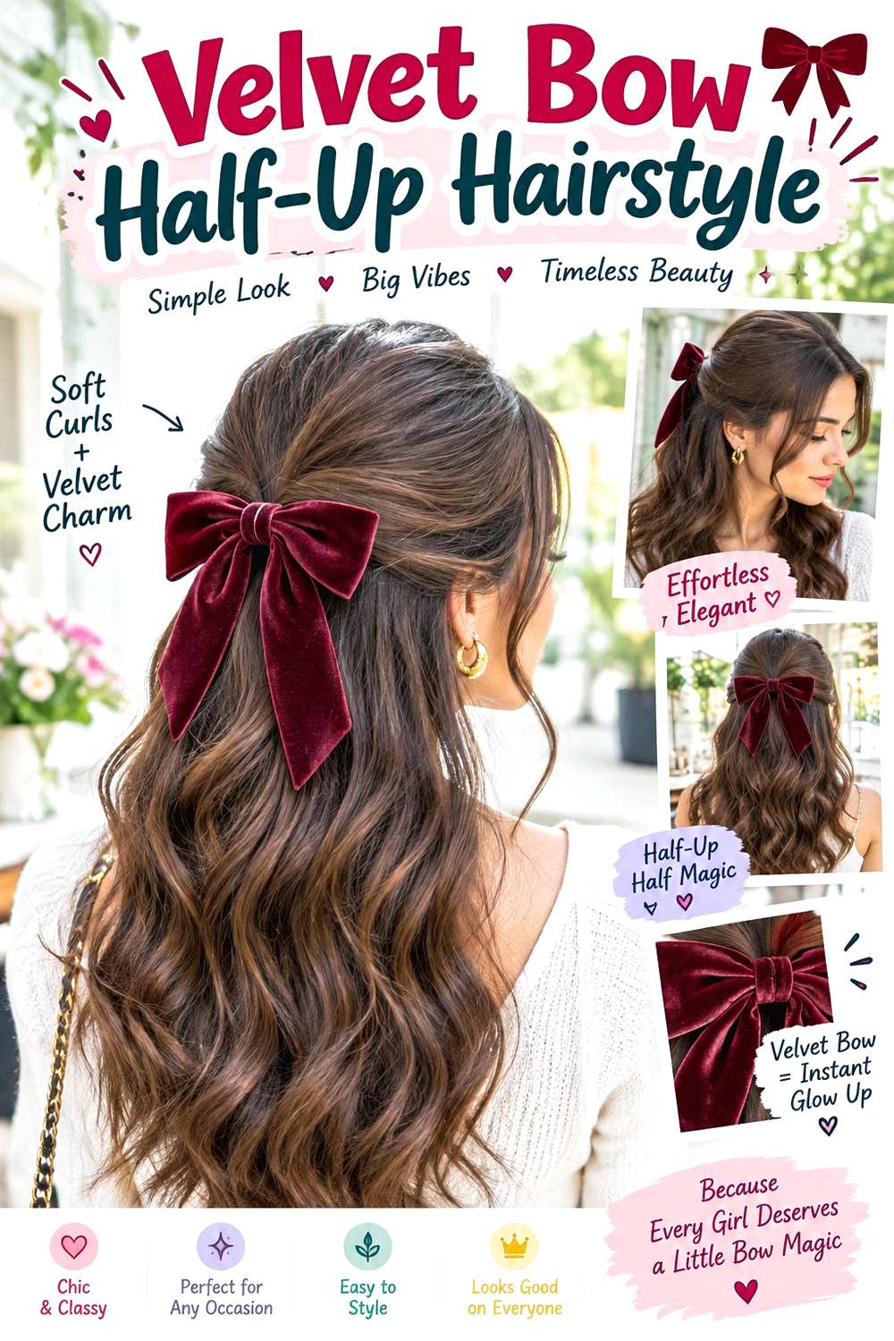 Velvet Bow Half-Up Hairstyle