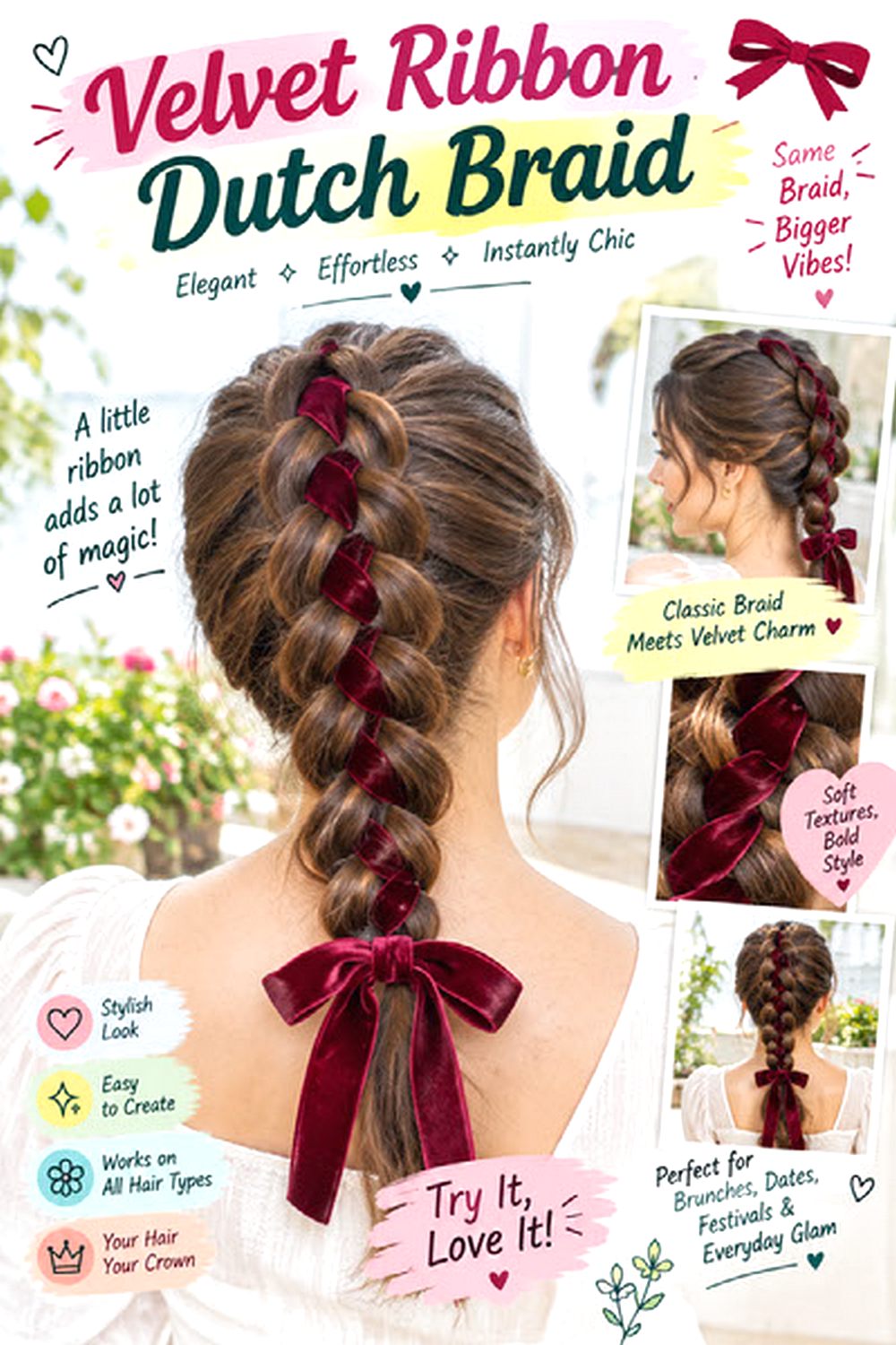 Velvet Ribbon Dutch Braid hairstyle