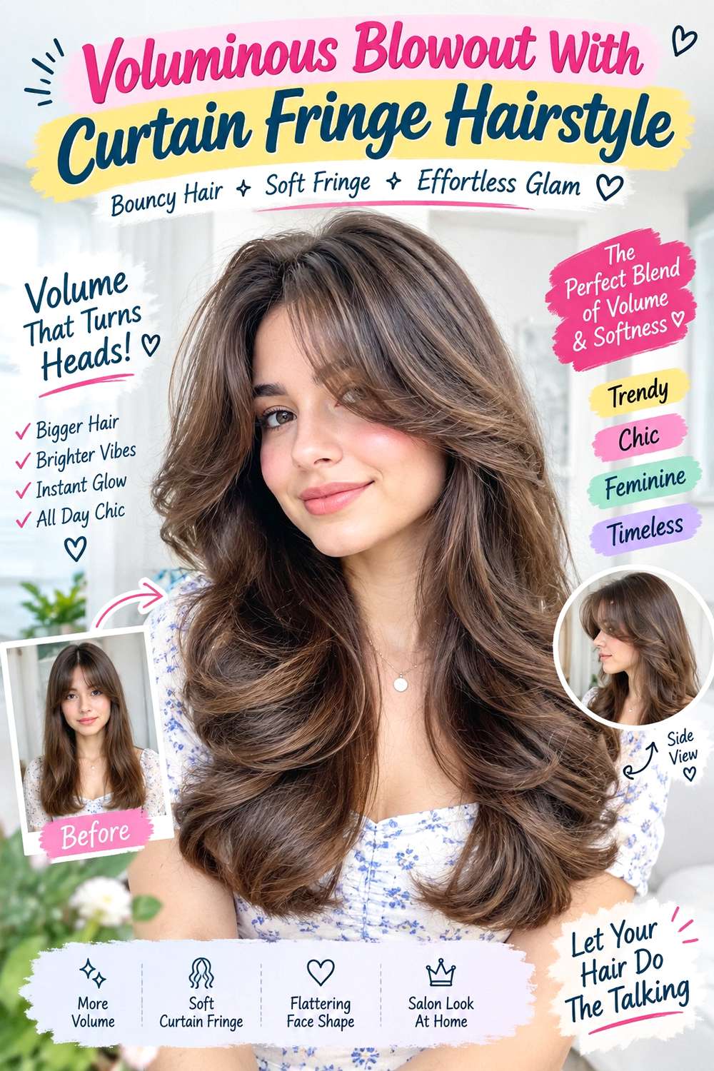 Voluminous Blowout With Curtain Fringe Hairstyle ()