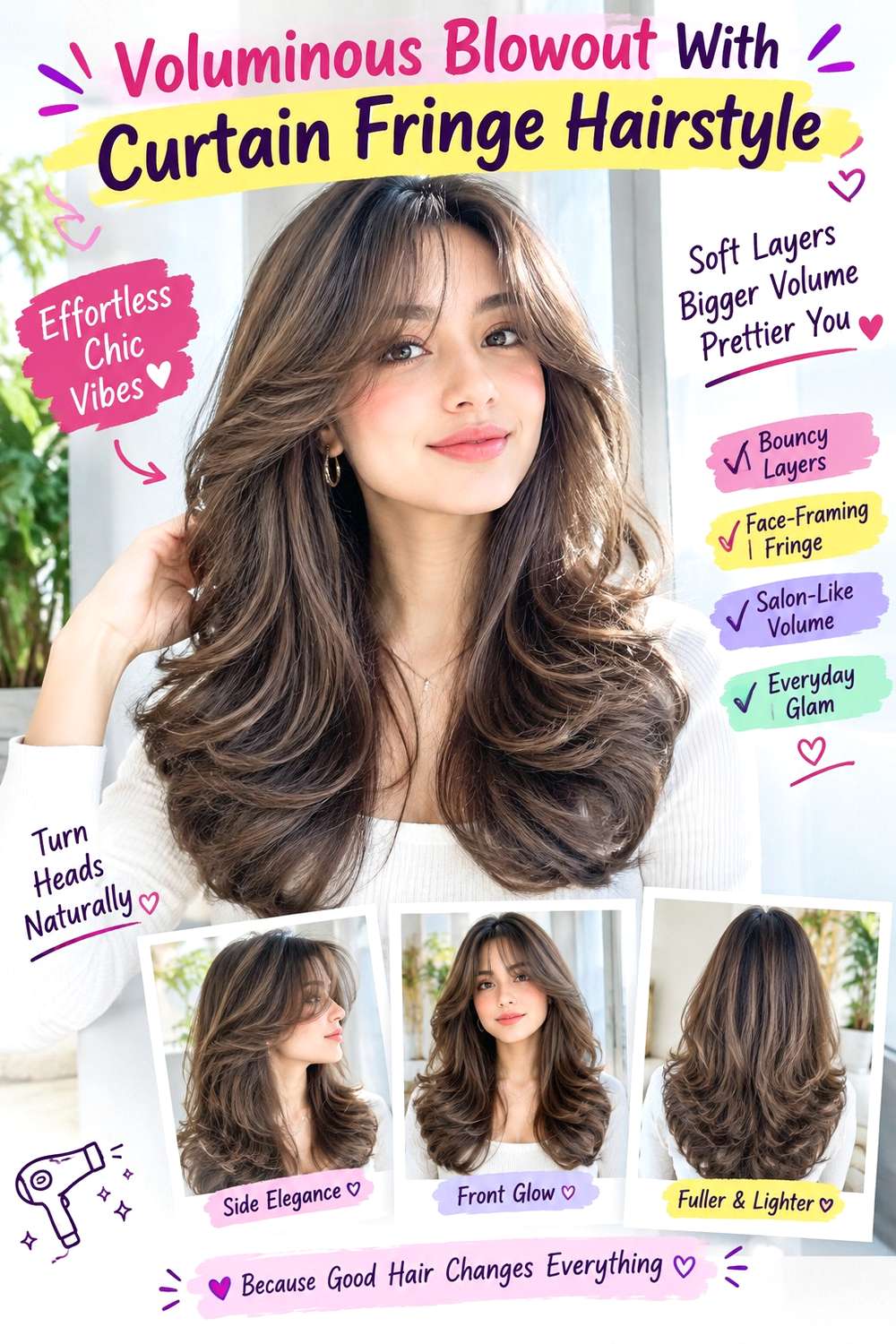 Voluminous Blowout With Curtain Fringe Hairstyle