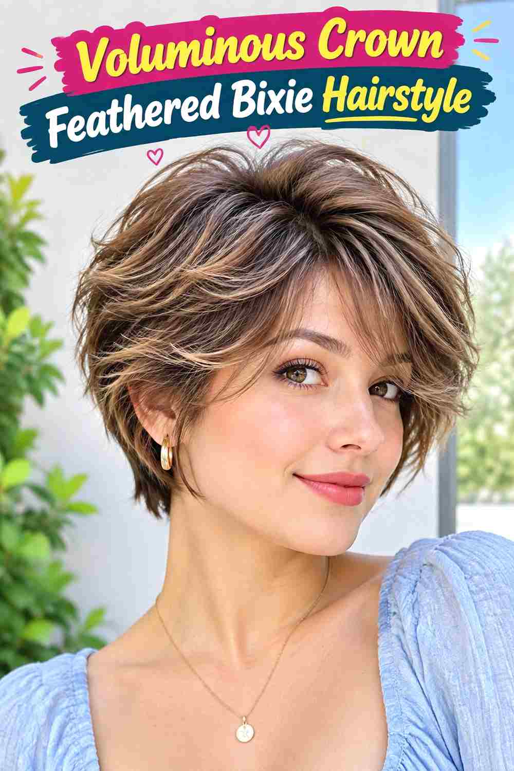 Voluminous Crown Feathered Bixie Hairstyle