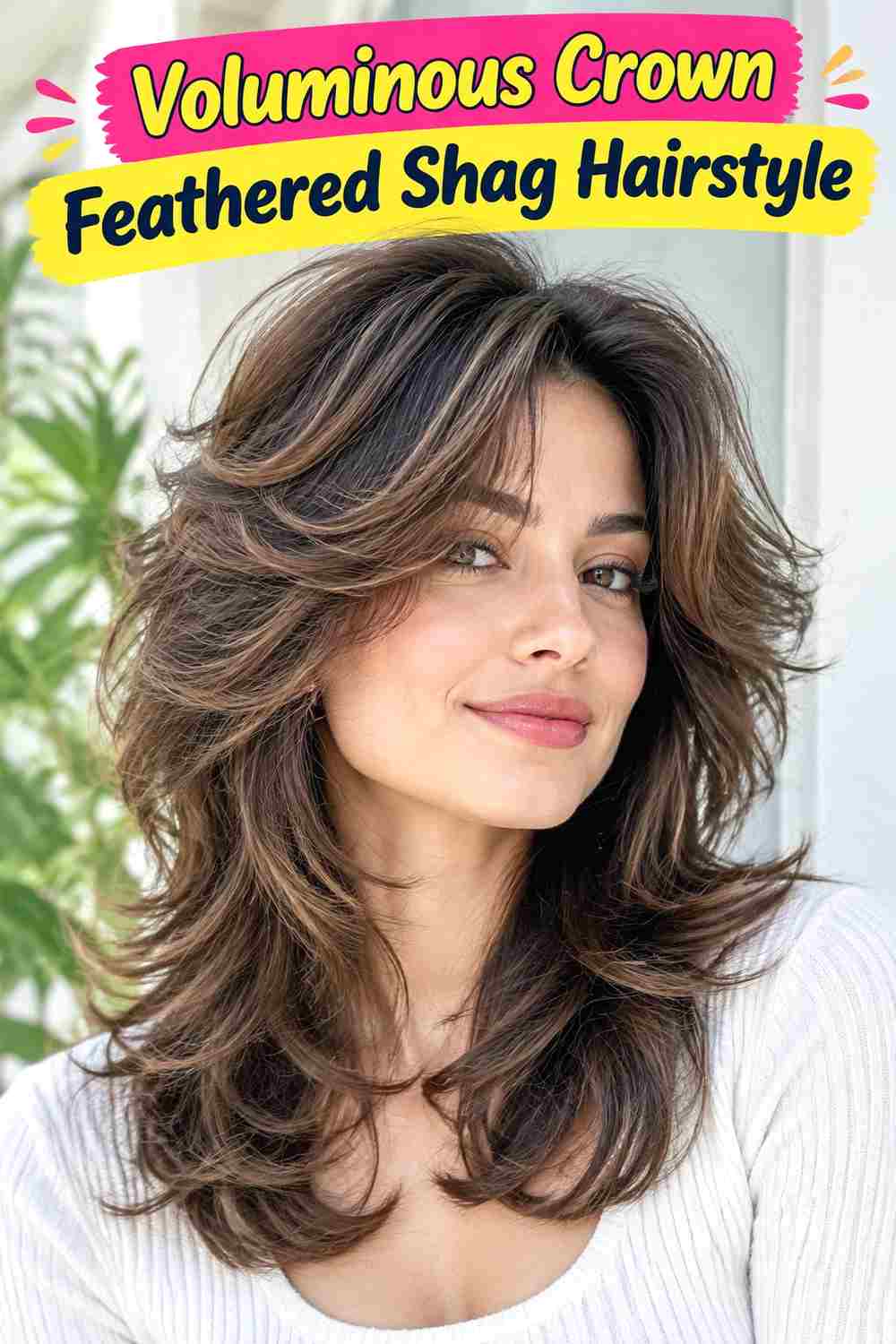 Voluminous Crown Feathered Shag Hairstyle