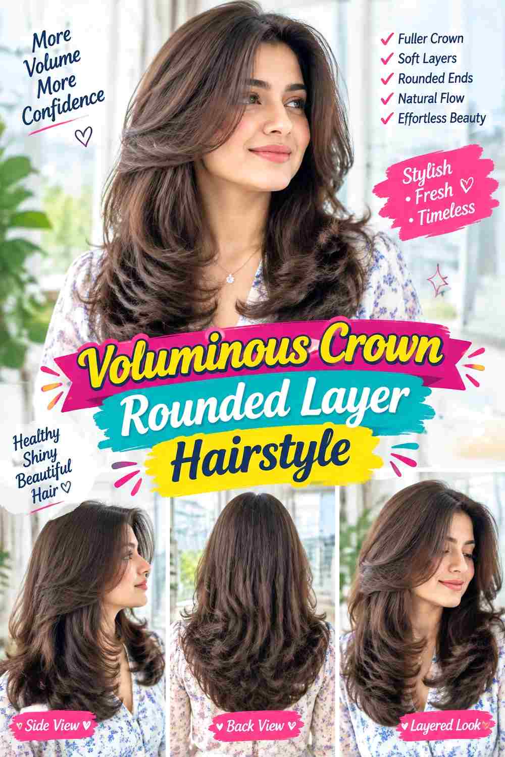 Voluminous Crown Rounded Layer Hairstyle
