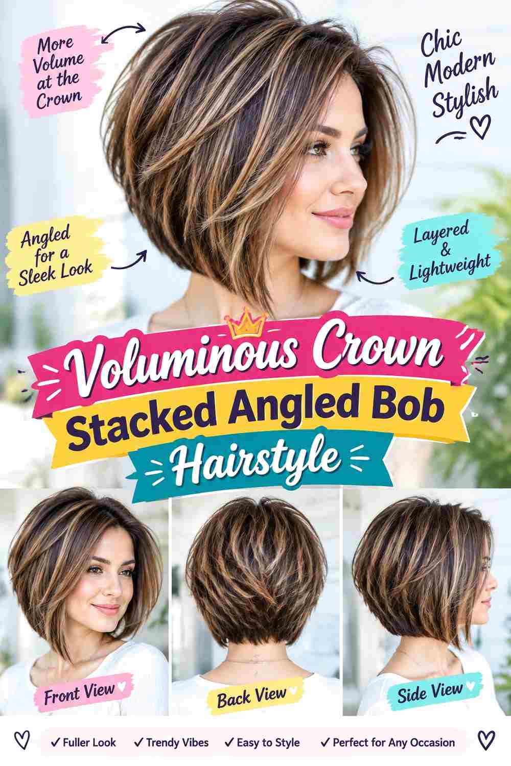 Voluminous Crown Stacked Angled Bob Hairstyle