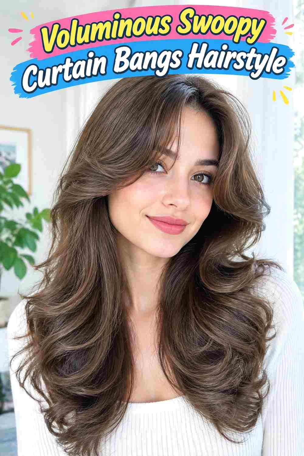 Voluminous Swoopy Curtain Bangs Hairstyle