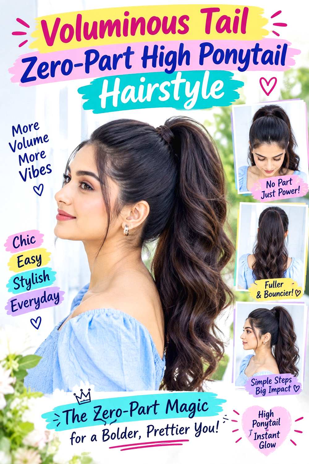 Voluminous Tail Zero-Part High Ponytail Hairstyle