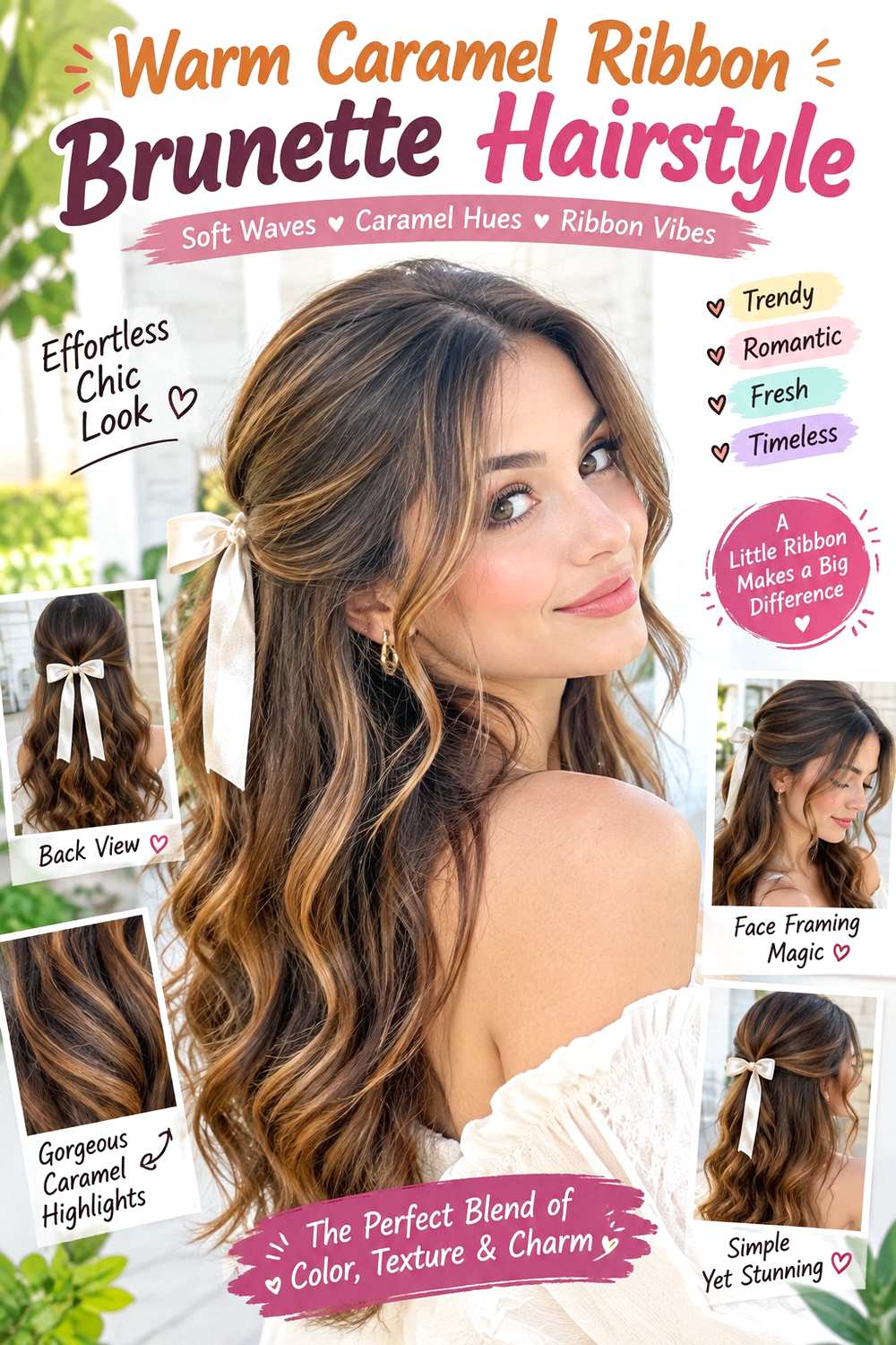 Warm Caramel Ribbon Brunette Hairstyle